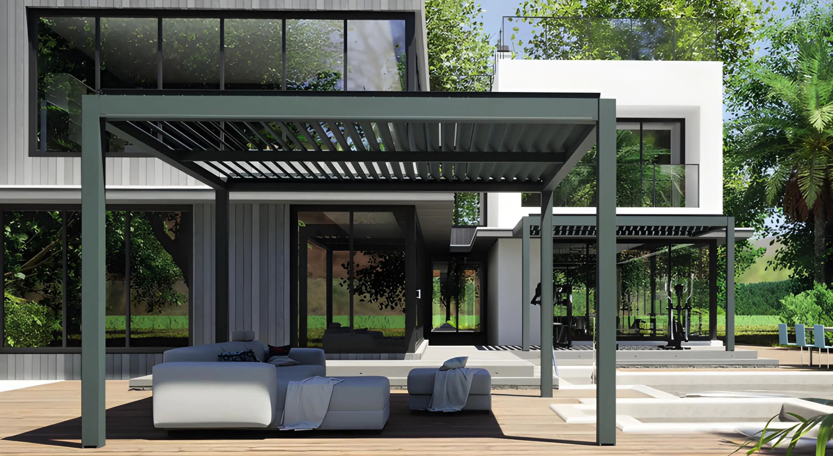 Temno Zelana Bioklimatska Pergola Qbox Easy